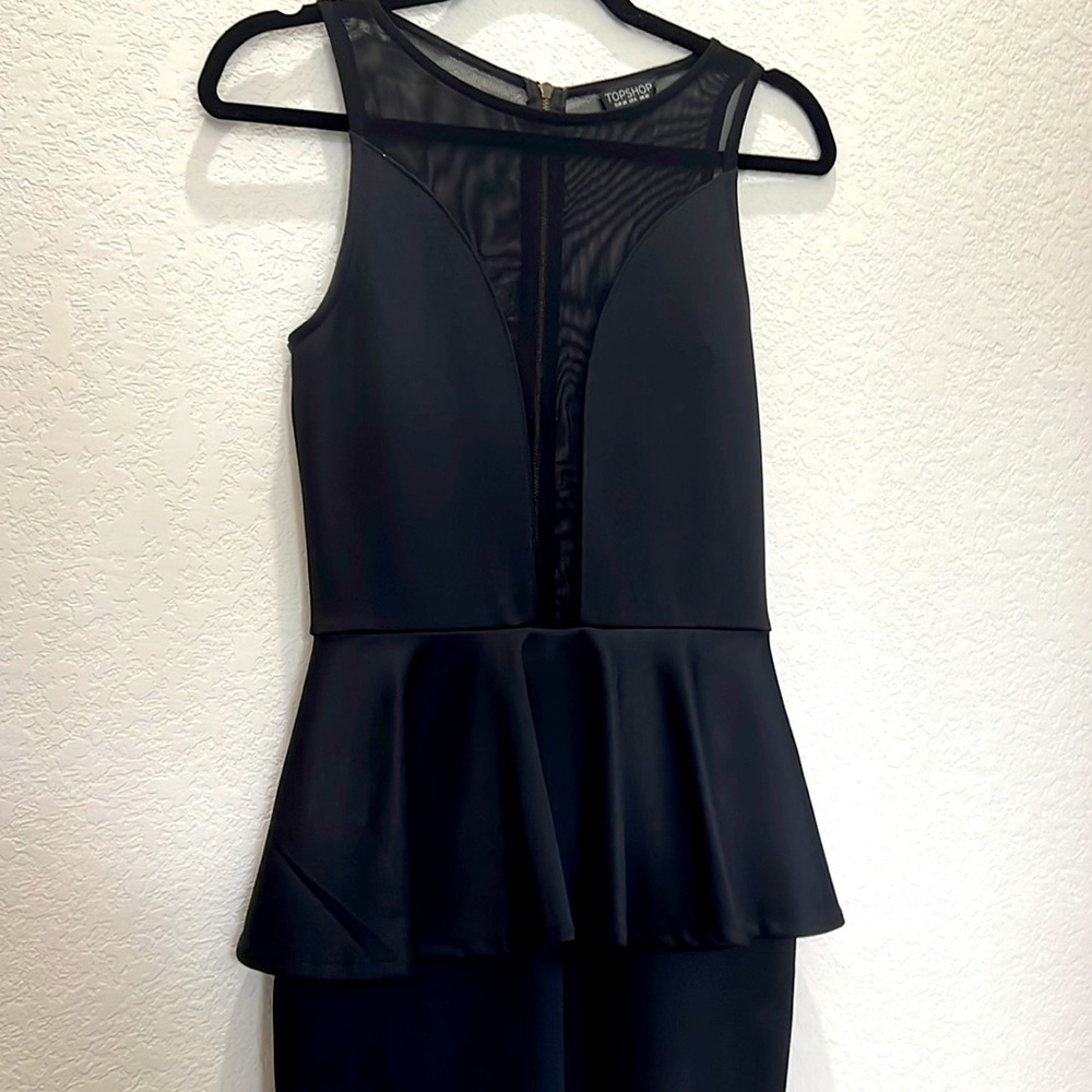 TopShop Mesh Bodycon Peplum Black Mini Dress with Ruffle Skirt - Y2K - Picture 7 of 12